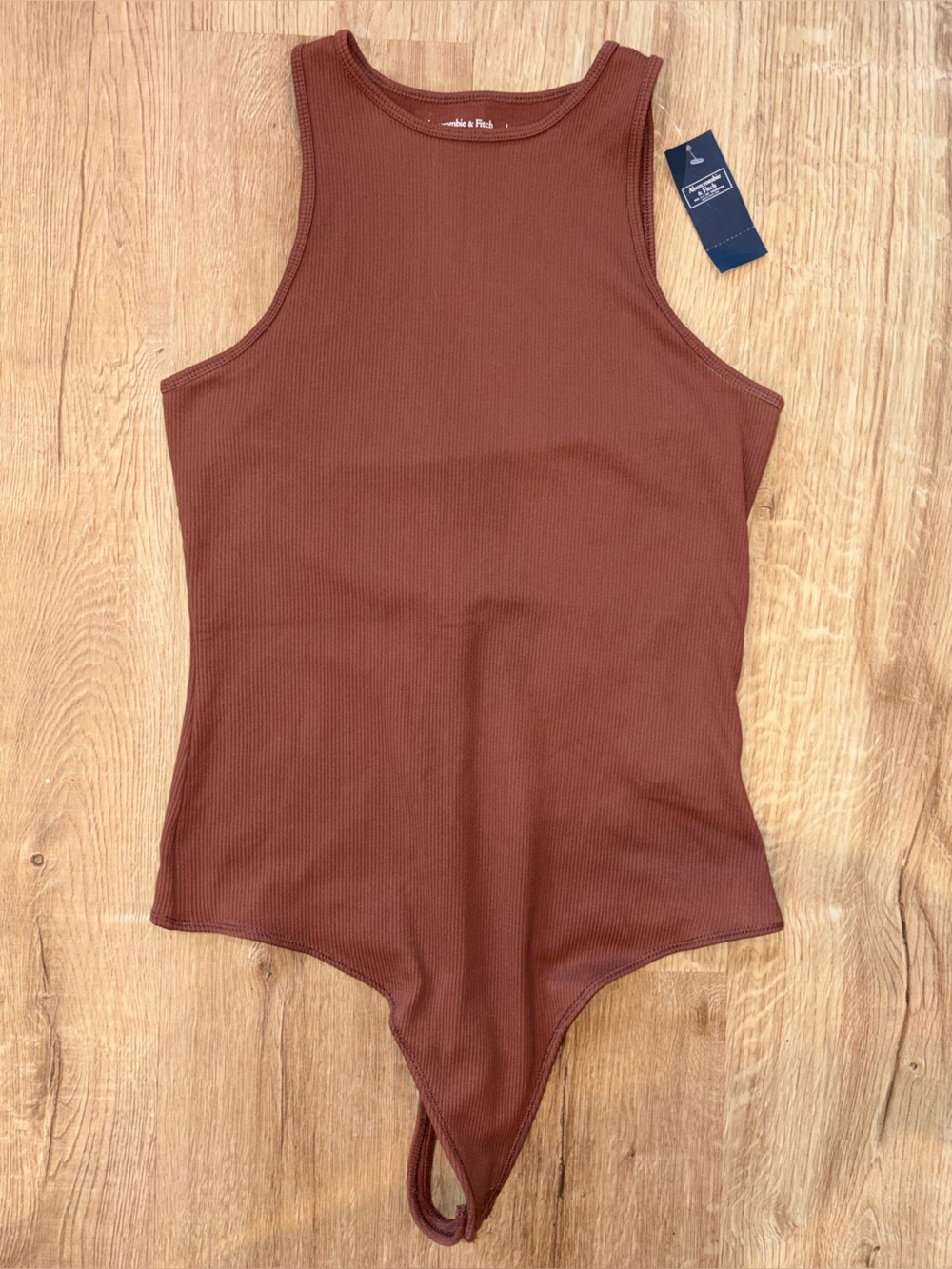 Abercrombie & Fitch Rust Brown Ribbed High-Neck Bodysuit